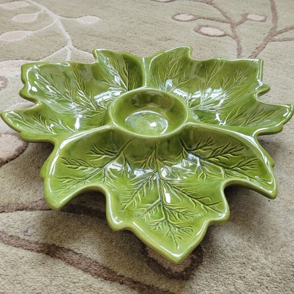 Large Leaf Shape Divider Sectioned Candy Serving Dish